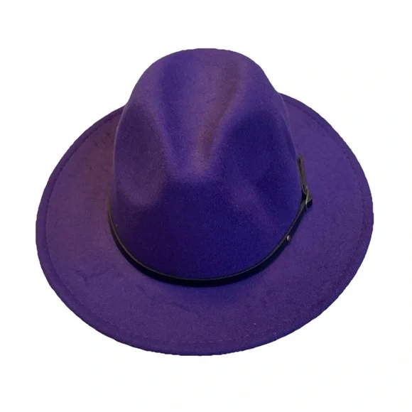 Purple Classic Fedora Hat Felt Panama Classic Jazz Cap, Wide Yellow Brim Unisex - Picture 12 of 12